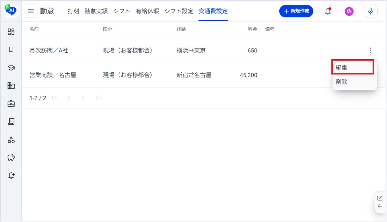 4.表示メニューの「編集」をクリック